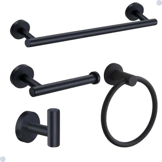 Imagem de Kit acessórios para banheiro aço inox acabamento redondo preto black 4 peças
