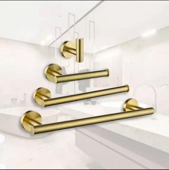 Imagem de Kit Acessórios Para Banheiro Aço Inoxidável Dourado Escovado