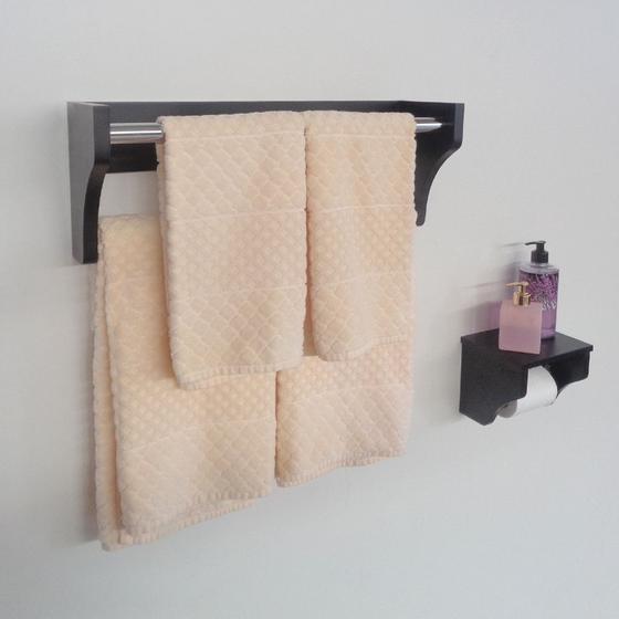 Imagem de Kit Acessórios para Banheiro Conjunto 2 peças Porta Toalhas Papel Higiênico Preto Laca