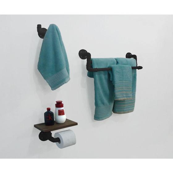 Kit Acessórios para Banheiro Conjunto 3 peças Porta Toalhas Papel Cabideiro - Preto Laca Menor preço em Kit Acessórios para Banheiro Conjunto 3 peças Porta Toalhas Papel Cabideiro - Preto Laca