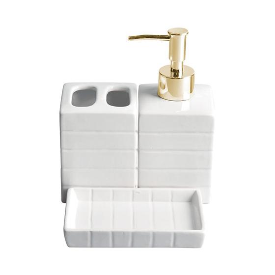 Imagem de Kit Acessórios Para Banheiro de Cerâmica Quadrado Com 3 Peça