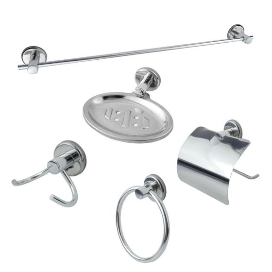 Imagem de Kit Acessórios Para Banheiro de Metal Aço Inox 5 Peças Stander Cód. 4080