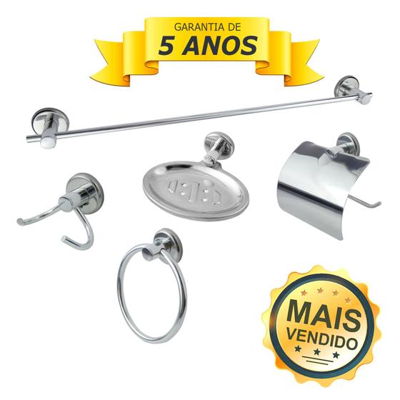 Imagem de Kit Acessórios Para Banheiro de Metal Aço Inox 5 Peças Stander Cód. 4080