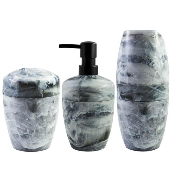Imagem de Kit Acessórios Para Banheiro De Plástico Design Marmorizado Branco Carrara