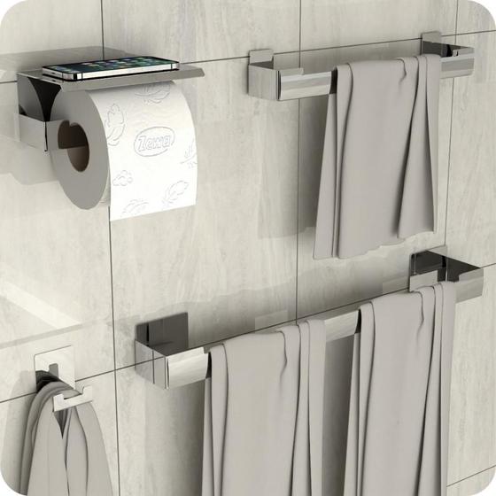 Kit Acessórios Para Banheiro Inox Adesivo 4pçs ELG Menor preço em Kit Acessórios Para Banheiro Inox Adesivo 4pçs ELG