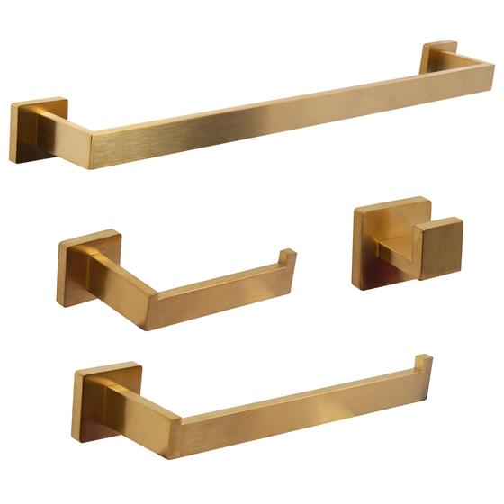Imagem de Kit Acessórios Para Banheiro Inox Premium Dourado 4 Peças