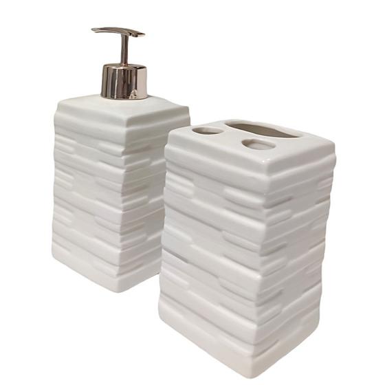 Imagem de Kit Acessórios Para Banheiro Lavabo 3D Alto Relevo Cerâmica