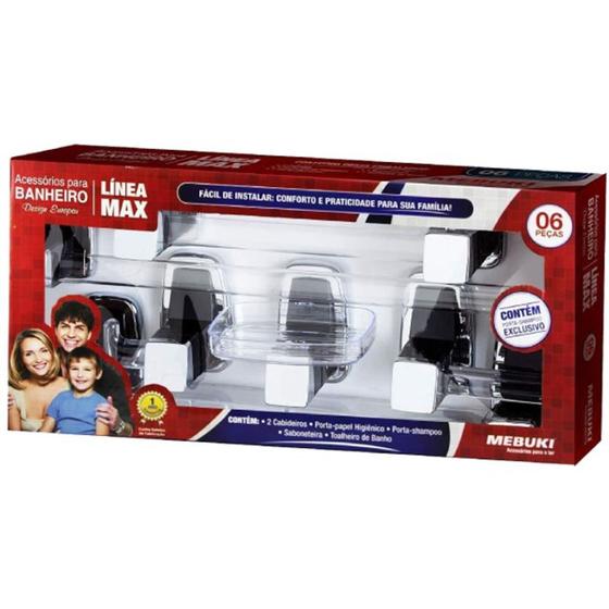 Kit acessórios para banheiro Línea Max 6 peças com porta-shampoo Preto com Cromado - Mebuki é ruim? Kit acessórios para banheiro Línea Max 6 peças com porta-shampoo Preto com Cromado - Mebuki é boa?