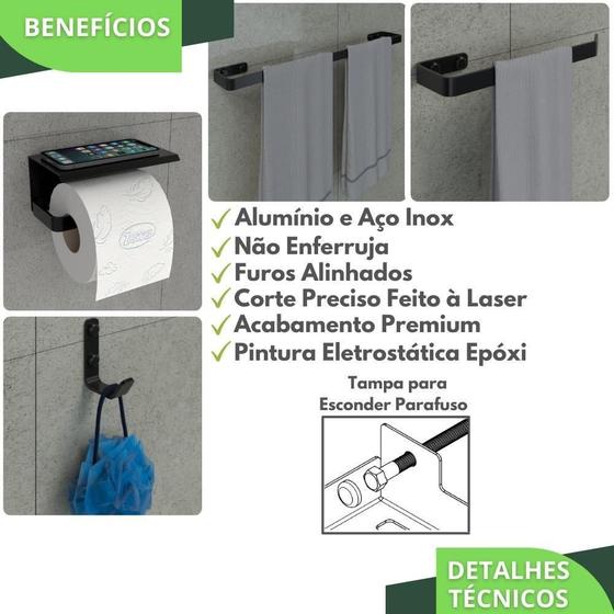 Imagem de Kit Acessórios Para Banheiro Preto Fosco 4 Peças Max