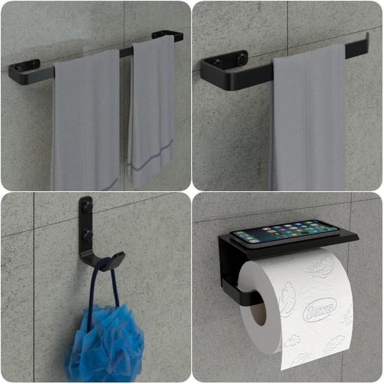 Imagem de Kit Acessórios Para Banheiro Preto Fosco 4 Peças MAX