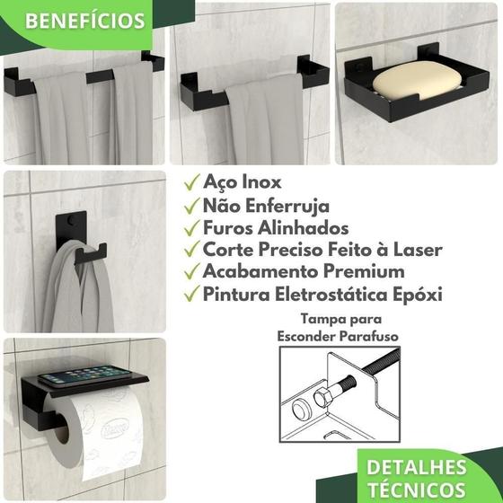 Imagem de Kit Acessórios Para Banheiro Preto Fosco 5 Peças Elg