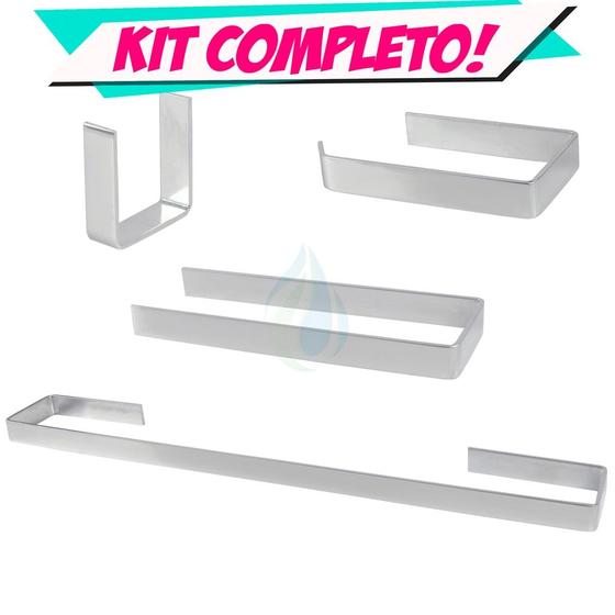 Imagem de Kit Acessórios Para Banheiro Quadrado Metal 4 Peças Luxo Completo  Cód. 7436