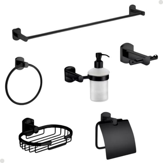 Imagem de Kit acessórios para banheiro redondo metal preto fosco 6 peças