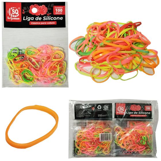 Imagem de Kit acessorios para cabelo elastico / rabico de silicone colors com 100 pecas 1cm de ø