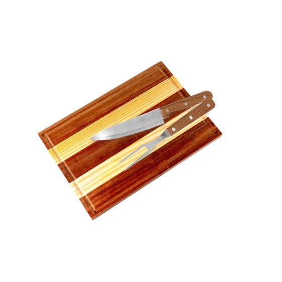 Imagem de Kit Acessórios Para Churrasco Tabua Carne 35cm c/ Garfo Faca