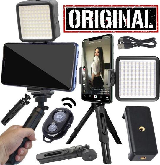 Imagem de Kit Acessórios Para Gravação de Vídeo Tripé de Mesa Suporte Celular + Luz de Led Selfie Makeup Profissional + Bluetooth