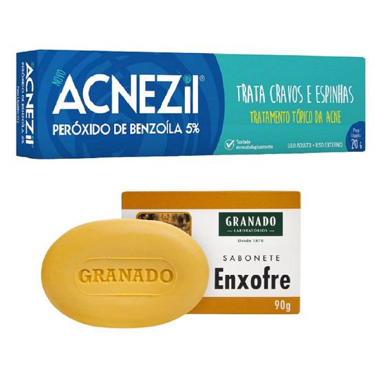 Imagem de Kit Acnezil Gel + Sabonete enxofre limpeza acne espinhas cravos