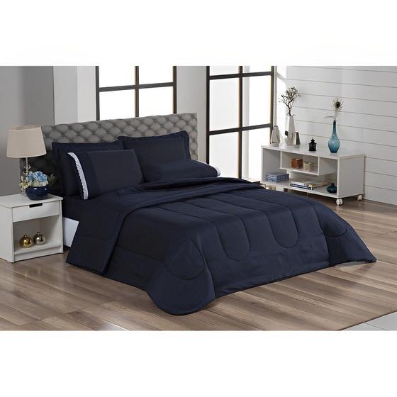 Kit Aconchego Casal Queen Edredom+ Jogo Lençol Roupa De Cama Preto Leze Menor preço em Kit Aconchego Casal Queen Edredom+ Jogo Lençol Roupa De Cama Preto Leze