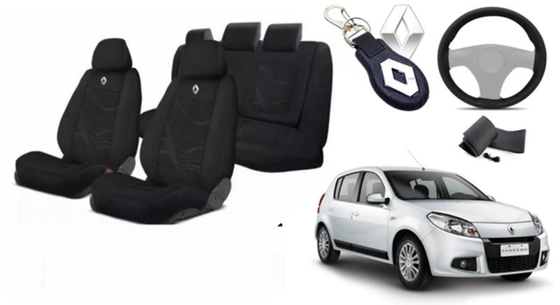 Imagem de Kit Aconchego Exclusivo Sandero 2007-2017 + Volante + Chaveiro Tecido