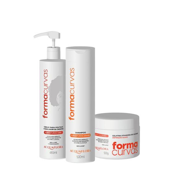 Imagem de Kit Acquaflora Forma Curvas Shampoo Creme de Pentear Crespos e Gelatina Suave (3 produtos)