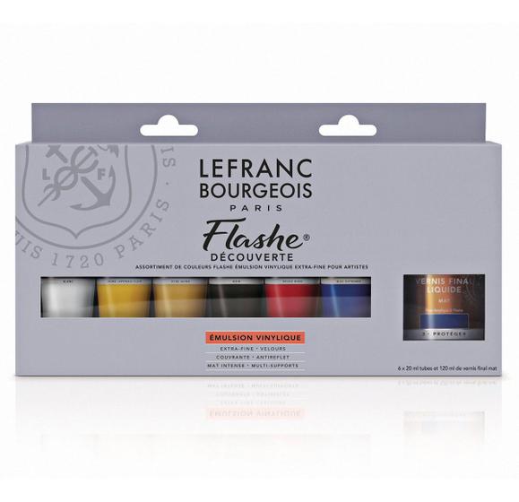 Imagem de Kit Acrílica Flashe Lefranc 20ml 6 Cores + Verniz