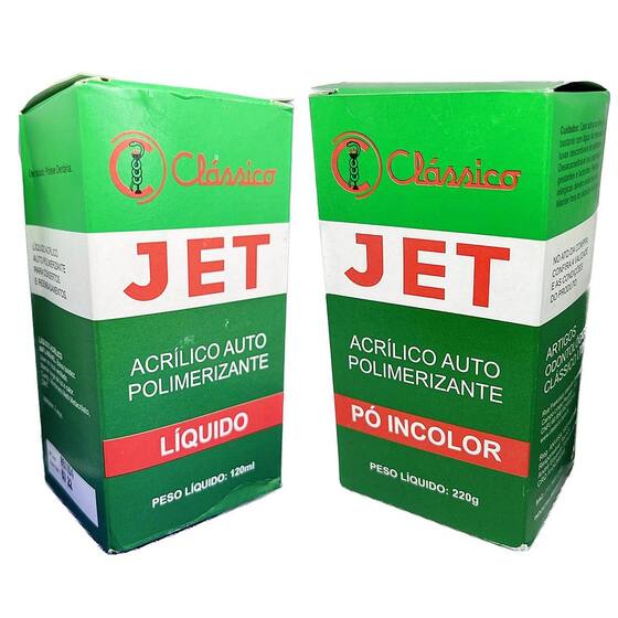 Kit acrílico auto Jet Clássico Pó 220g + Líquido 120ml Incolor resina ...