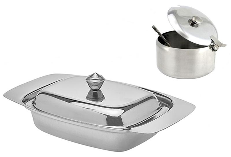 KIt ACUCAREIRO COM TAMPA COLHER e Mantegueira de INox Menor preço em KIt ACUCAREIRO COM TAMPA COLHER e Mantegueira de INox