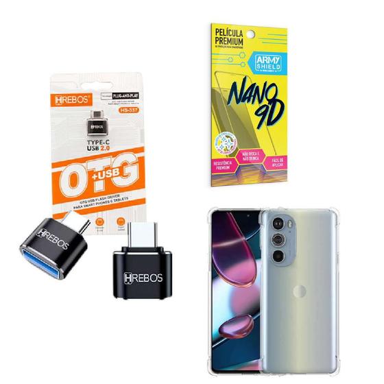 Imagem de Kit Adaptador USB para Tipo C + Capinha Motorola G32 + Película 9D