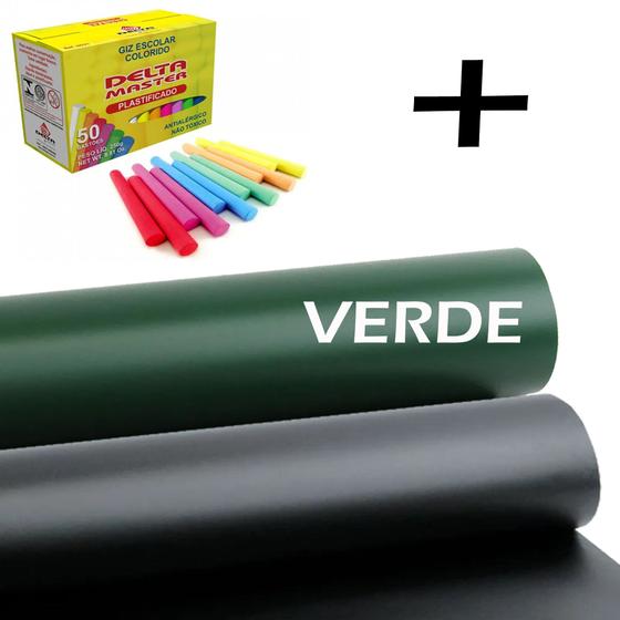 Imagem de Kit Adesivo Lousa Quadro Negro/branco/verde 2,5m X 45cm+ Giz