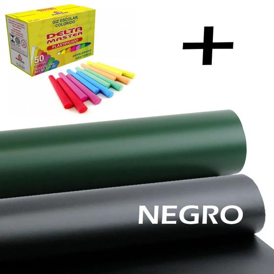Imagem de Kit Adesivo Lousa Quadro Negro/branco/verde 2,5m X 45cm+ Giz