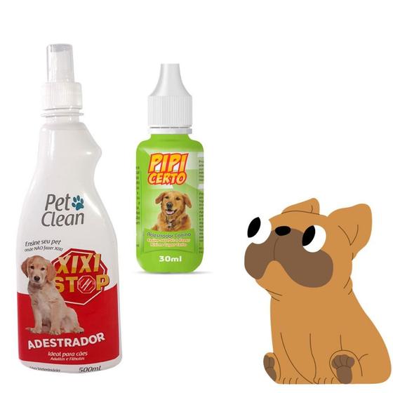 Imagem de Kit Adestrador Educador Sanitário para Cães Xixi Stop 500ml e Pipi Certo 30ml Pet Clean Cachorro Ajuda Manter Higiene