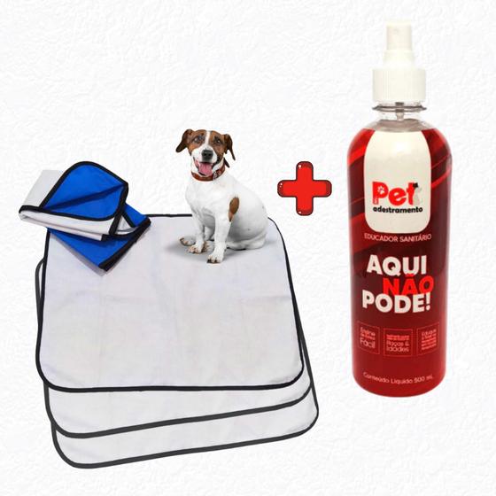 Imagem de Kit Adestramento 9 Tapetes Higiênicos Pet 70x50 + Educador Sanitário Pet AQUI NÃO PODE 500ml