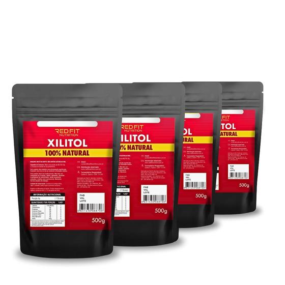 Imagem de Kit Adoçante Natural Xilitol 100% Puro Importado Red Fit Nutrition 2Kg (4x 500g)