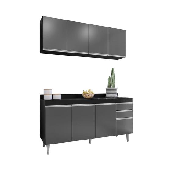 Imagem de Kit Aéreo Lavinia e Balcão Lorena 160cm S/ Tampo Preto com Grafite - Belliv Decor