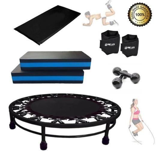 Imagem de Kit Aeróbico Mini Jump+Colchonete+Peso3Kg+Caneleira5Kg+2Step