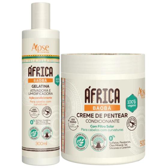 Imagem de Kit África Baoba Apse Gelatina + Creme De Pentear Vegano Condicionante Cabelos Curvatura Apse 500g