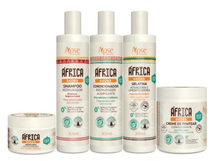 Imagem de Kit África Baobá Apse Shampoo, Condicionador, Gelatina, Máscara e Creme Vegano