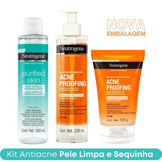 Imagem de Kit Água Micelar Purified Skin + Sabonete Acne Proofing + Esfoliante Neutrogena