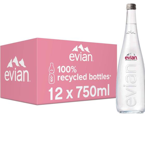 Imagem de Kit Água Mineral c/ gás Francesa EVIAN Vidro 750ml c/ 12un