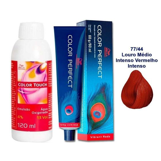 Imagem de Kit ÁGua Oxigenada Color Touch 4% 13vol 120ml E ColoraÇÃO Permanente Color Perfect 77/44 60g