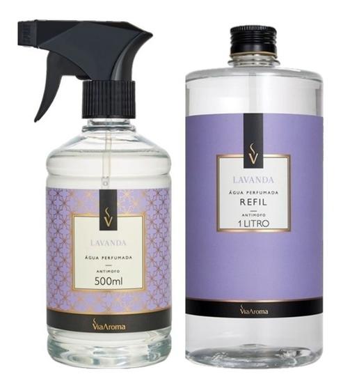 Imagem de Kit Água Perfumada De Lavanda 500ml + Refil 1l - Via Aroma