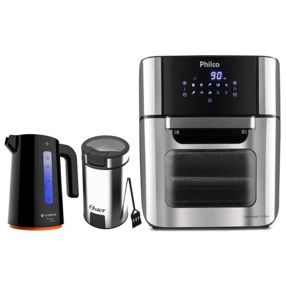 Kit Air Fryer Oven Inox 12L 1800W Painel Digital Sem Óleo 4 Em 1 Com