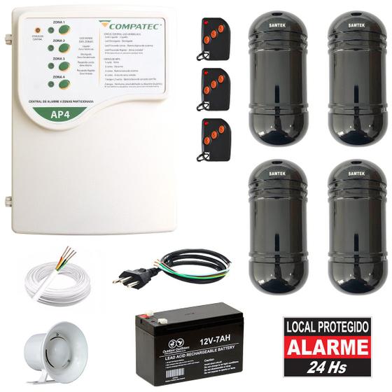 Kit Alarme de Barreira Completo Com 2 Sensores Duplos Alcance 120