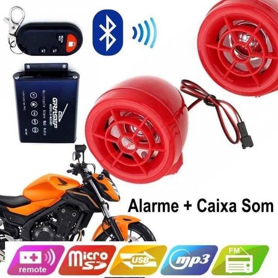 Imagem de Kit alarme para moto bluetooth anti furto trava caixa de som controle remoto mp3 radio fm usb