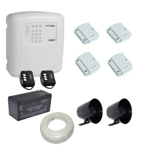 Imagem de Kit alarme residencial / comercial 4 sensores de abertura sem fio com discadora telefônica- ECP