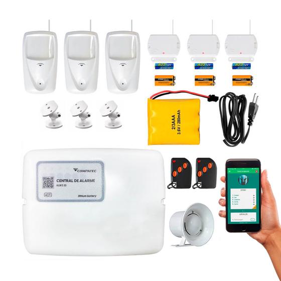 Imagem de Kit Alarme Wifi Compatec Residencial Aplicativo iOS Android 6 Sensores