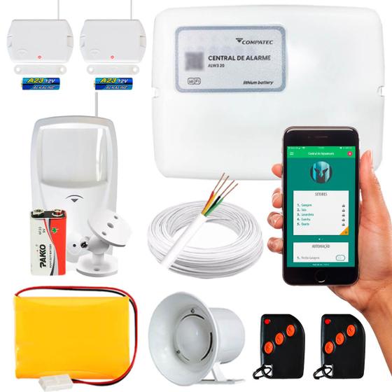 Imagem de Kit Alarme Wifi Completo com Sensor Porta Janele e Sensor Infravermelho Compatec Continente