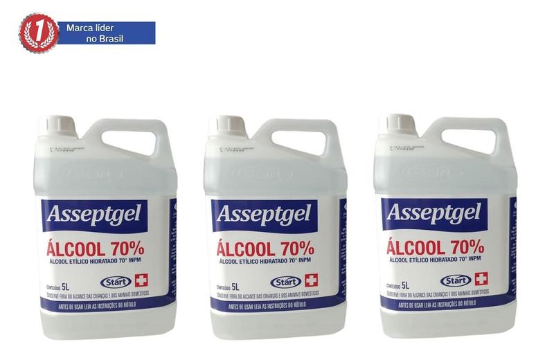 Imagem de Kit Alcool Liquido 70% 5l   3 Uni Start Asseptgel