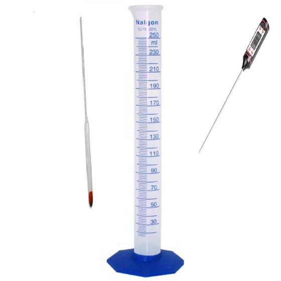 Imagem de Kit Alcoometro, Termometro e Proveta para Cachaça e álcool