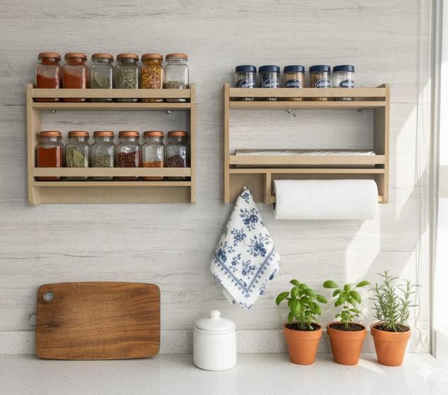 Kit ALEGRIA,porta tempero,utensilios,condimentos,prateleiras de parede e churrasqueira. - Tubarão Soberano